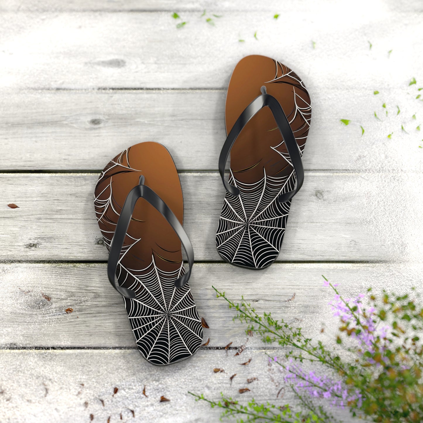 Golden Spider Web Flip Flops