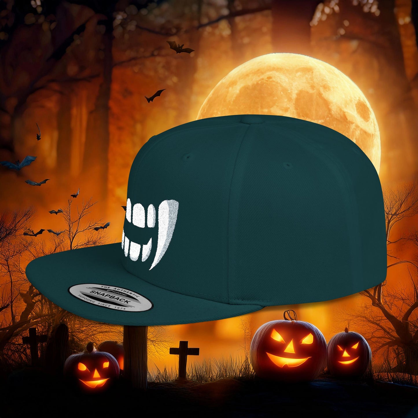 Vampire Teeth Flat Bill Snapback