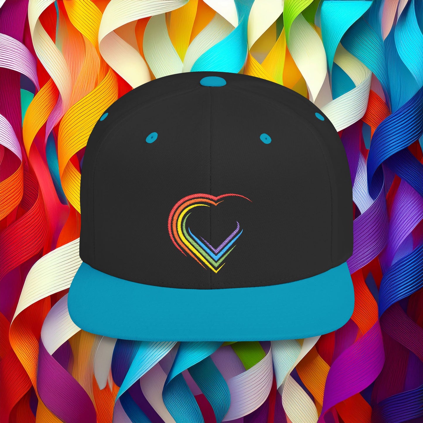 Rainbow Heart Flat Bill Snapback