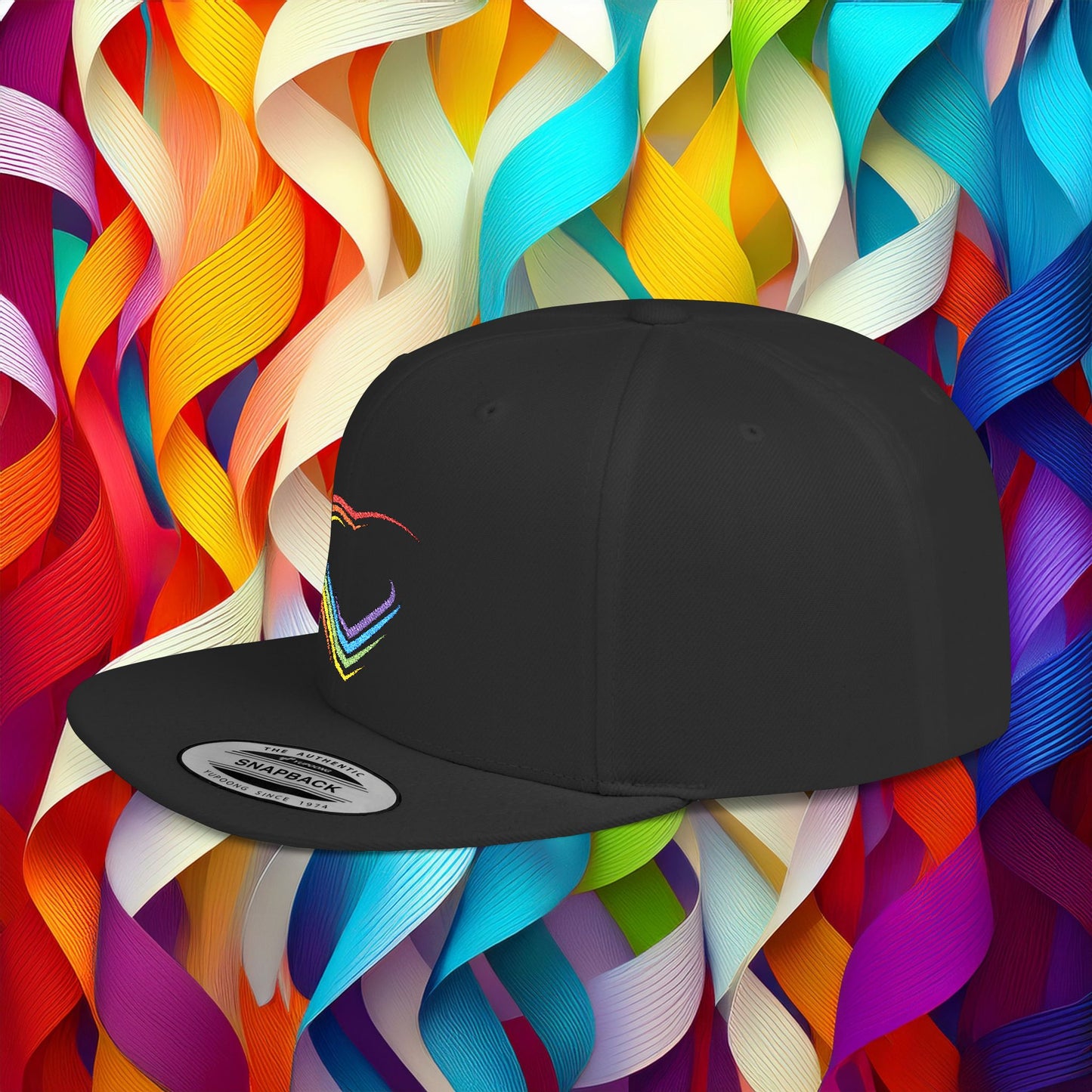 Rainbow Heart Flat Bill Snapback
