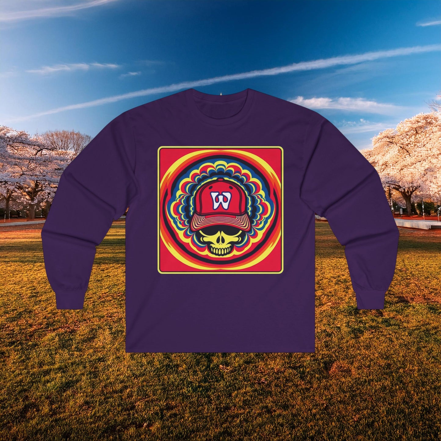 Psychedelic Funky W Skull Long Sleeve Tee