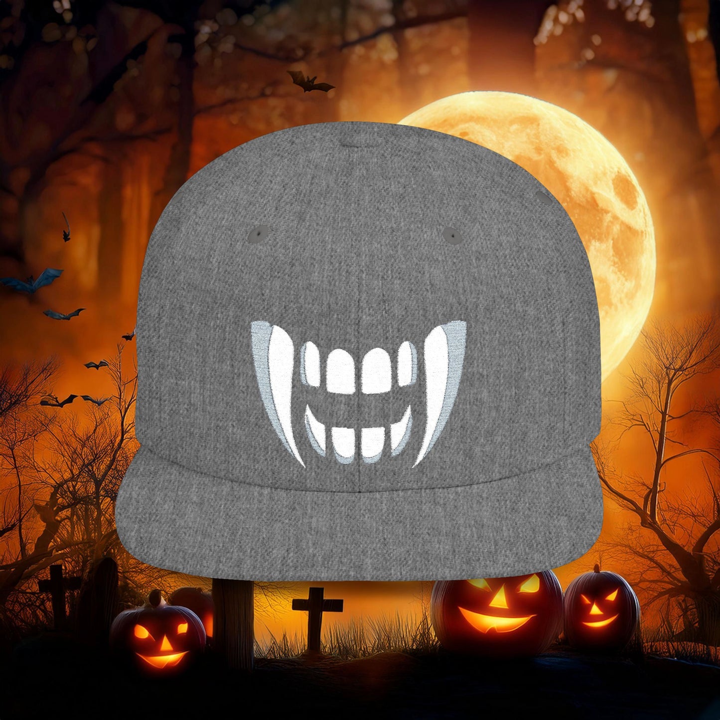 Vampire Teeth Flat Bill Snapback
