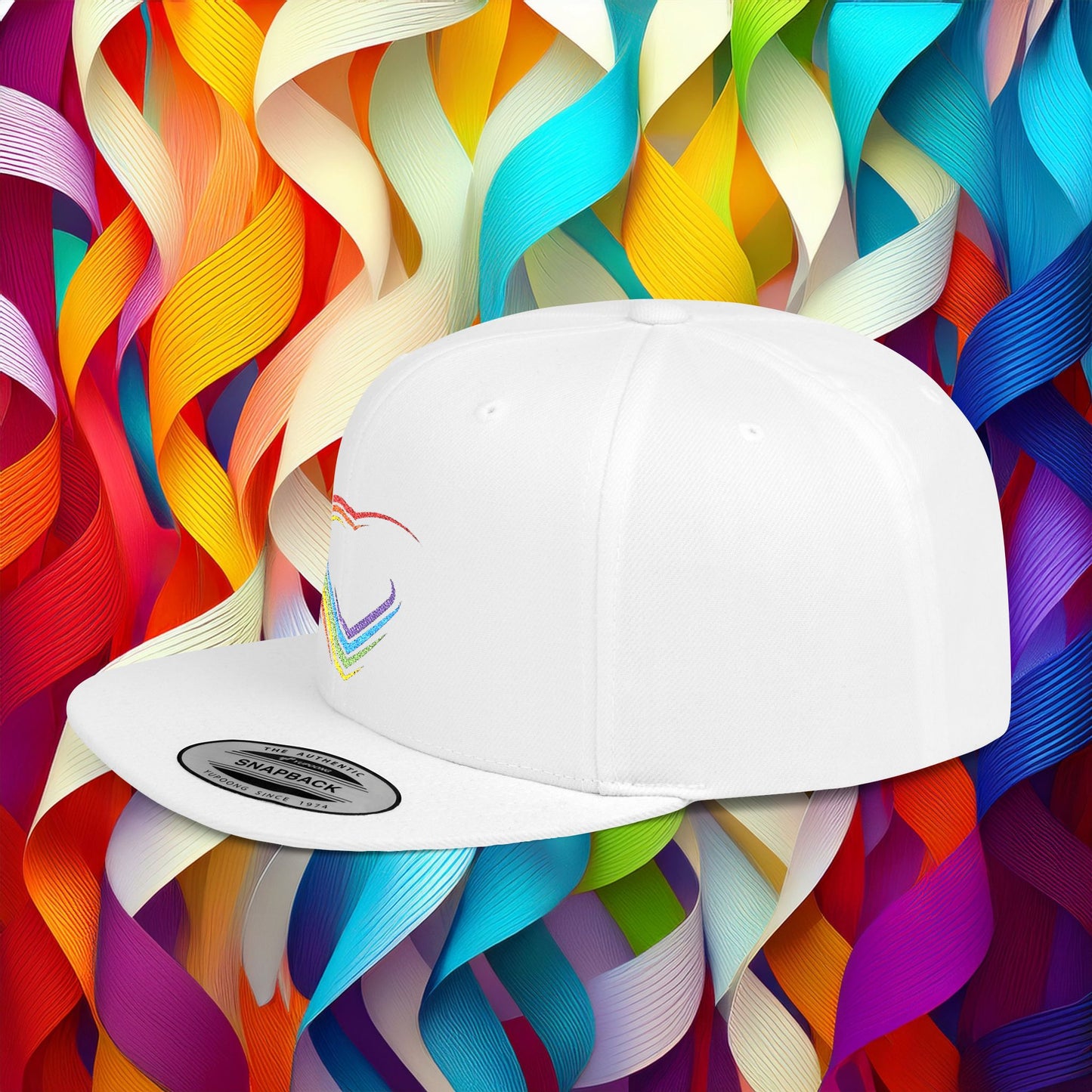Rainbow Heart Flat Bill Snapback