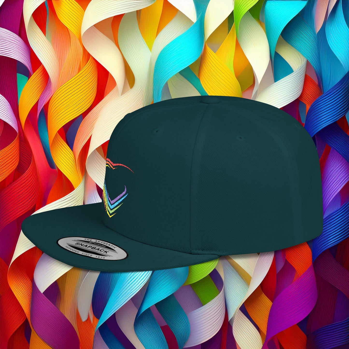 Rainbow Heart Flat Bill Snapback