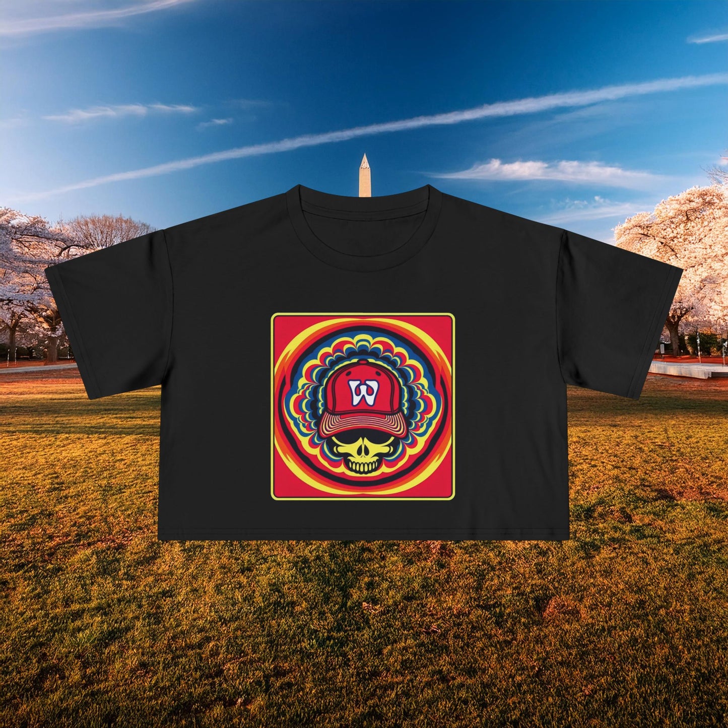 Psychedelic Funky W Skull Women's Crop Tee