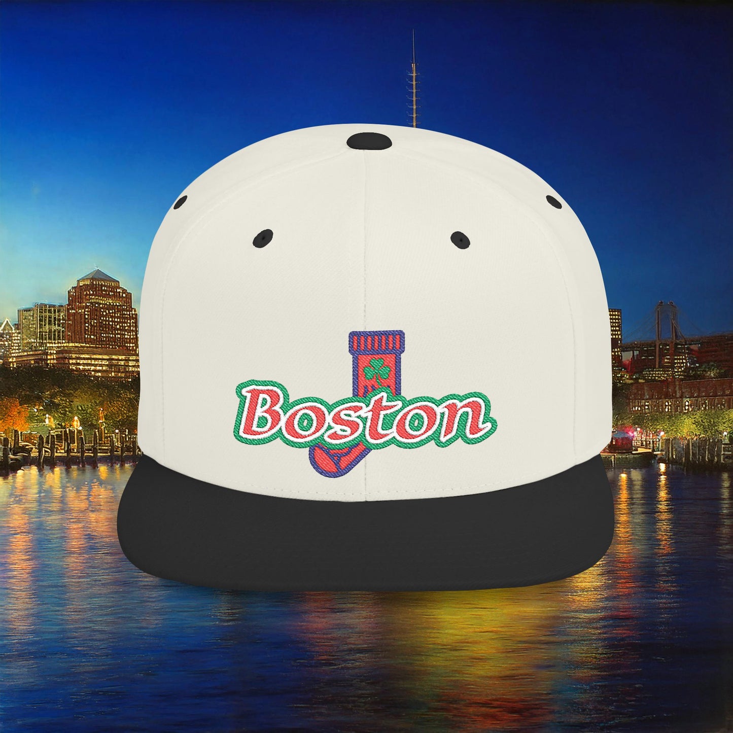 Boston Cable Knit Irish Sock Flat Bill Snapback
