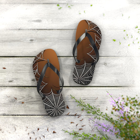 Golden Spider Web Flip Flops