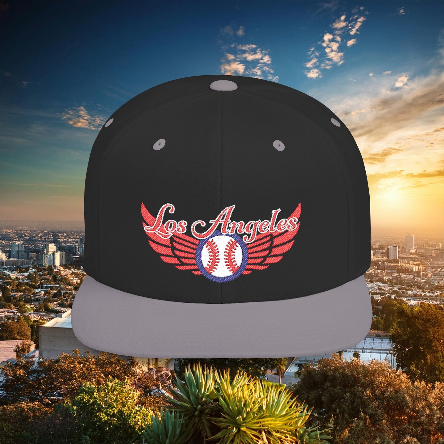LA Baseball Wings Flat Bill Snapback Hat