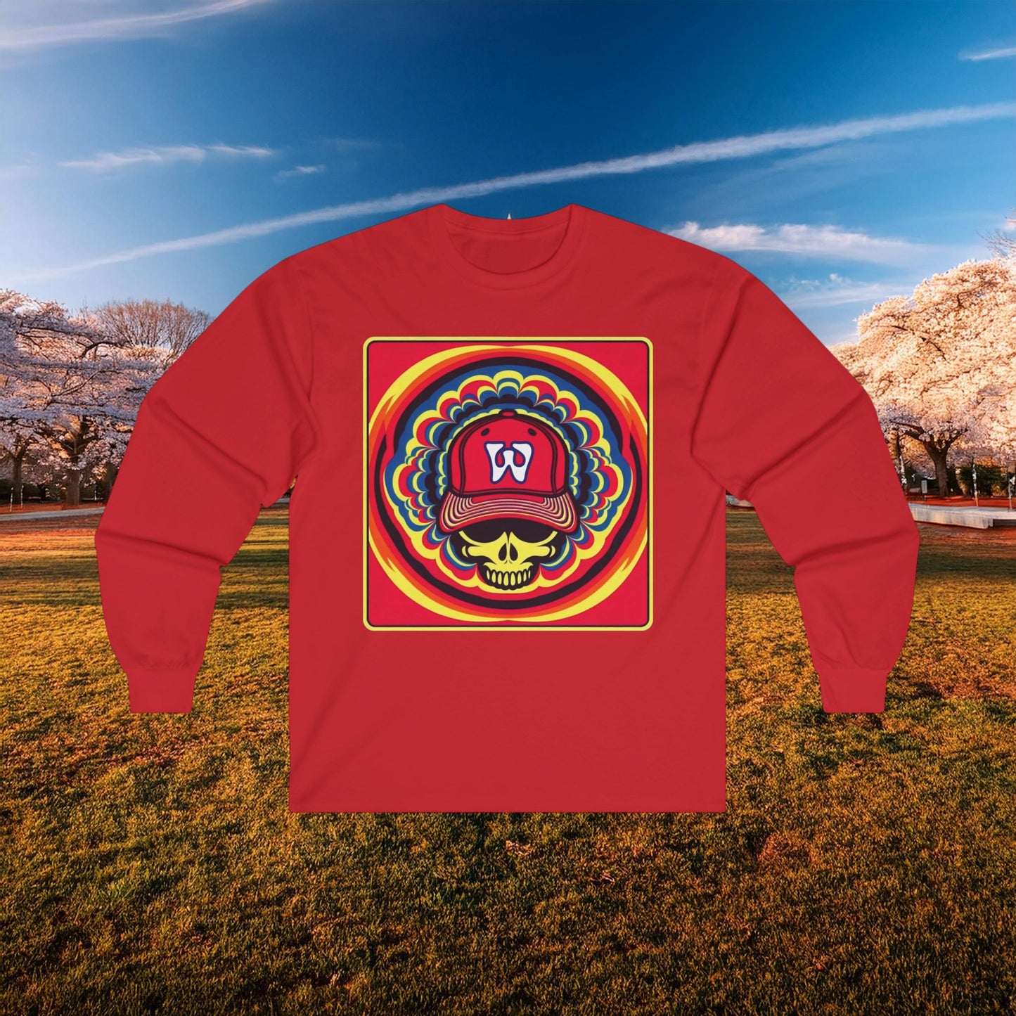 Psychedelic Funky W Skull Long Sleeve Tee