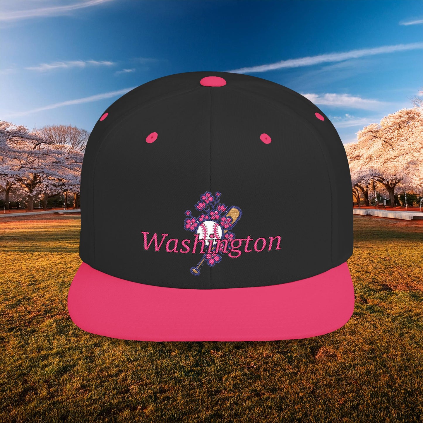 Washington Cherry Blossom Flat Bill Snapback