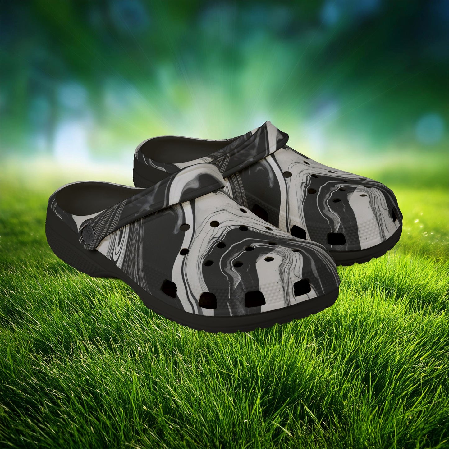 Black and White Marble Pattern Foam Clogs