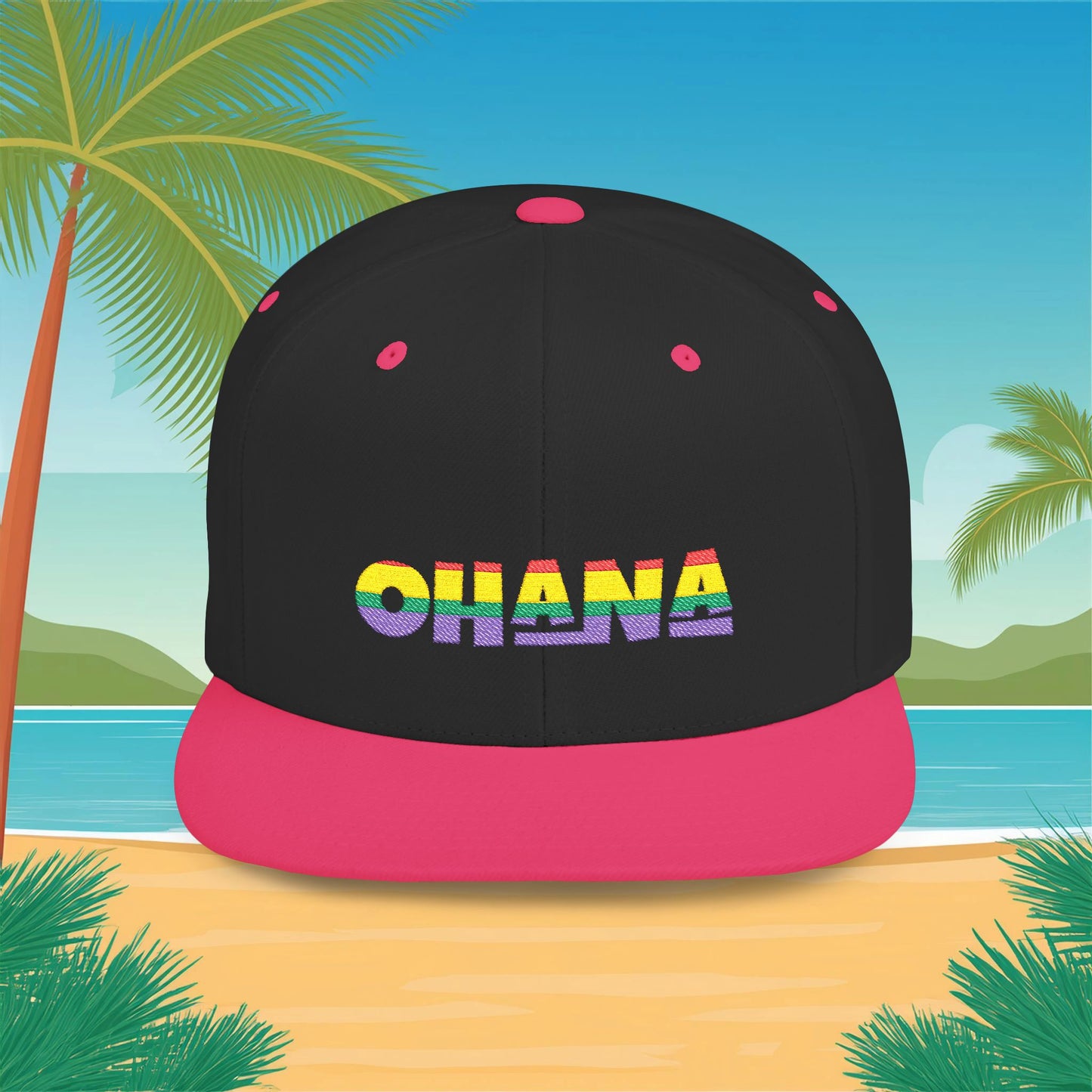 Rainbow Ohana Flat Bill Snapback
