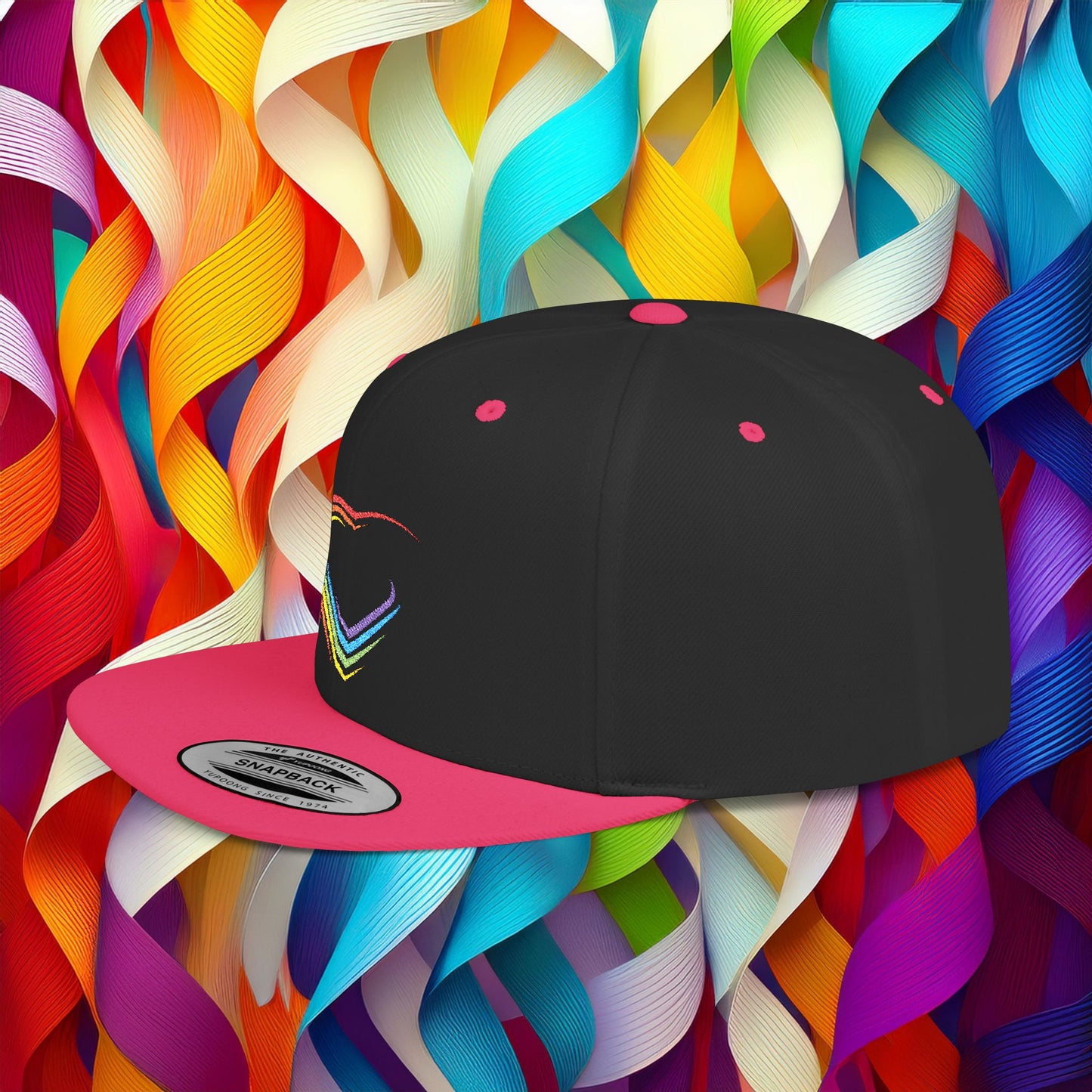 Rainbow Heart Flat Bill Snapback
