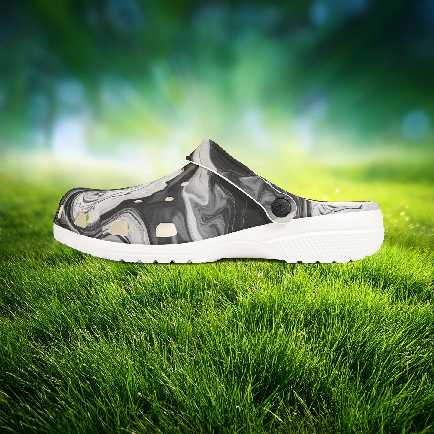 Black and White Marble Pattern Foam Clogs