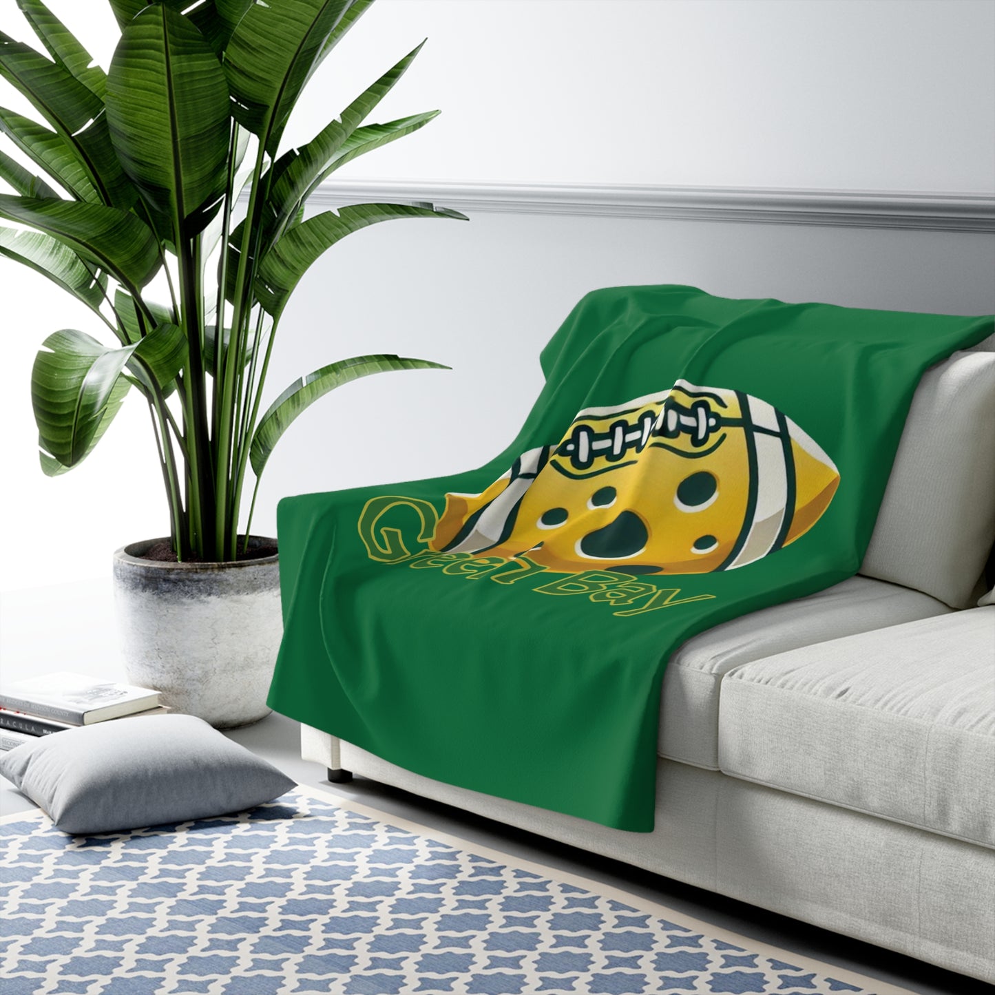 Green Bay Cheese Football Sherpa Fleece Blanket
