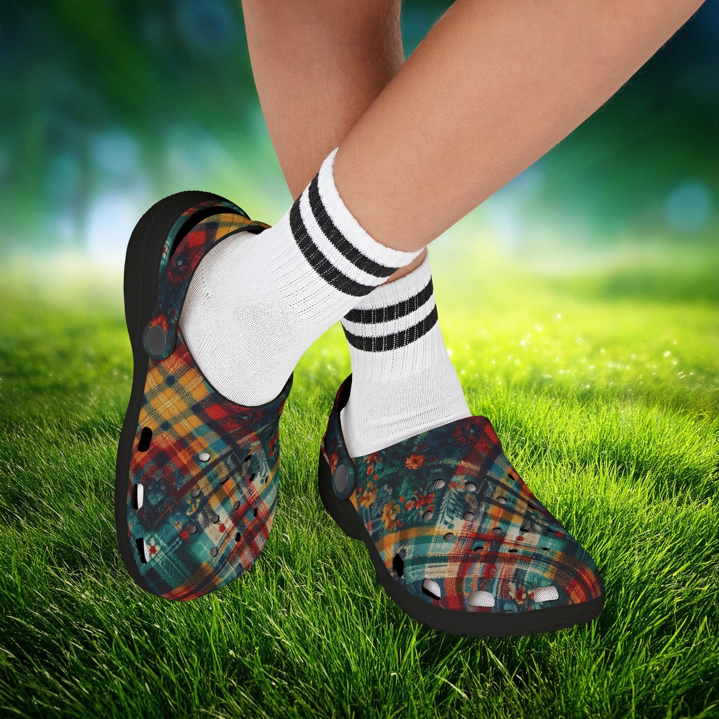 Floral Plaid Kid's Foam Clogs