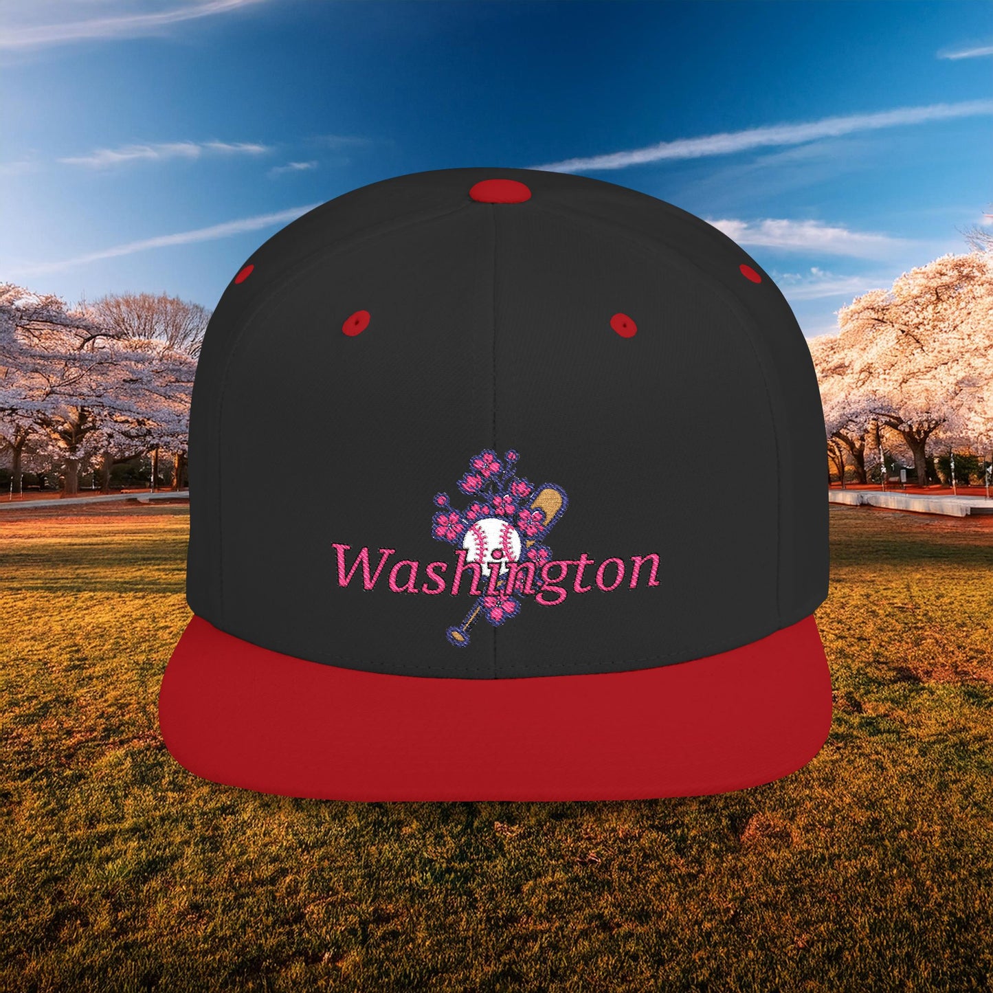 Washington Cherry Blossom Flat Bill Snapback