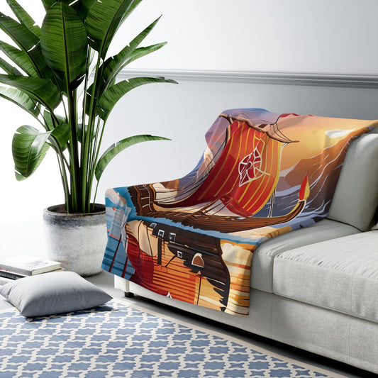 Viking Ship Sherpa Fleece Blanket