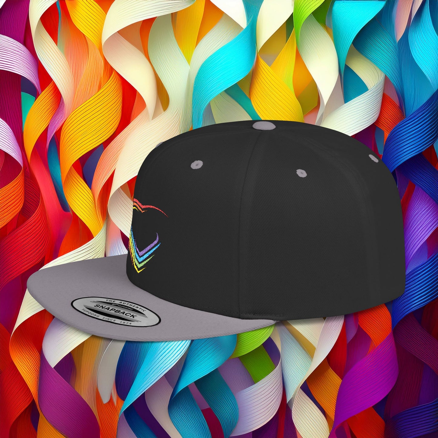 Rainbow Heart Flat Bill Snapback
