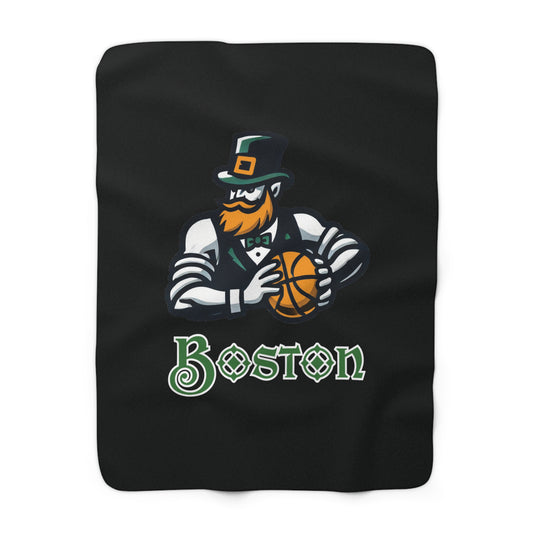 Boston Basketball Design Sherpa Fleece Blanket