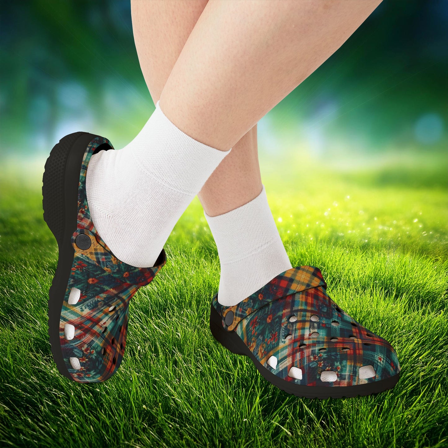 Floral Plaid Foam Clogs