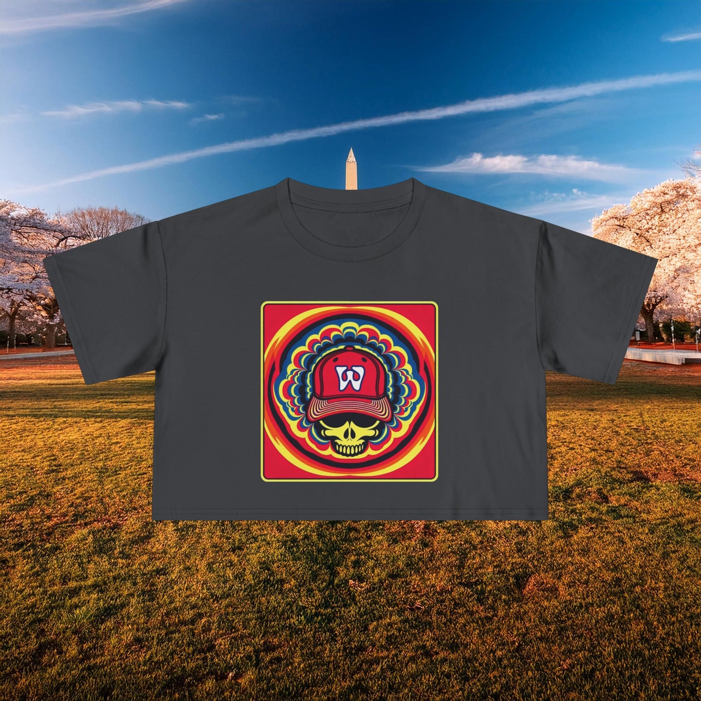 Psychedelic Funky W Skull Women's Crop Tee