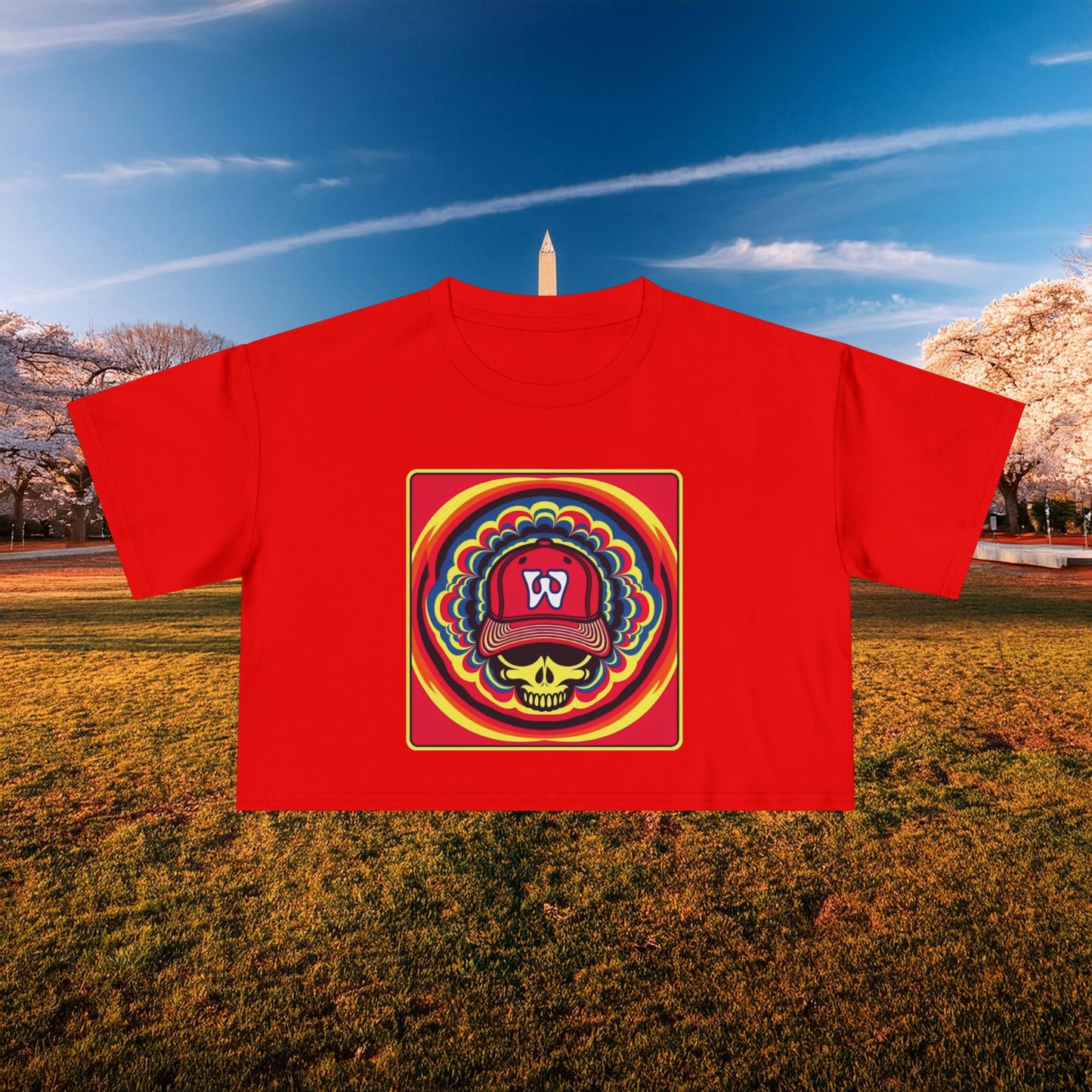 Psychedelic Funky W Skull Women's Crop Tee