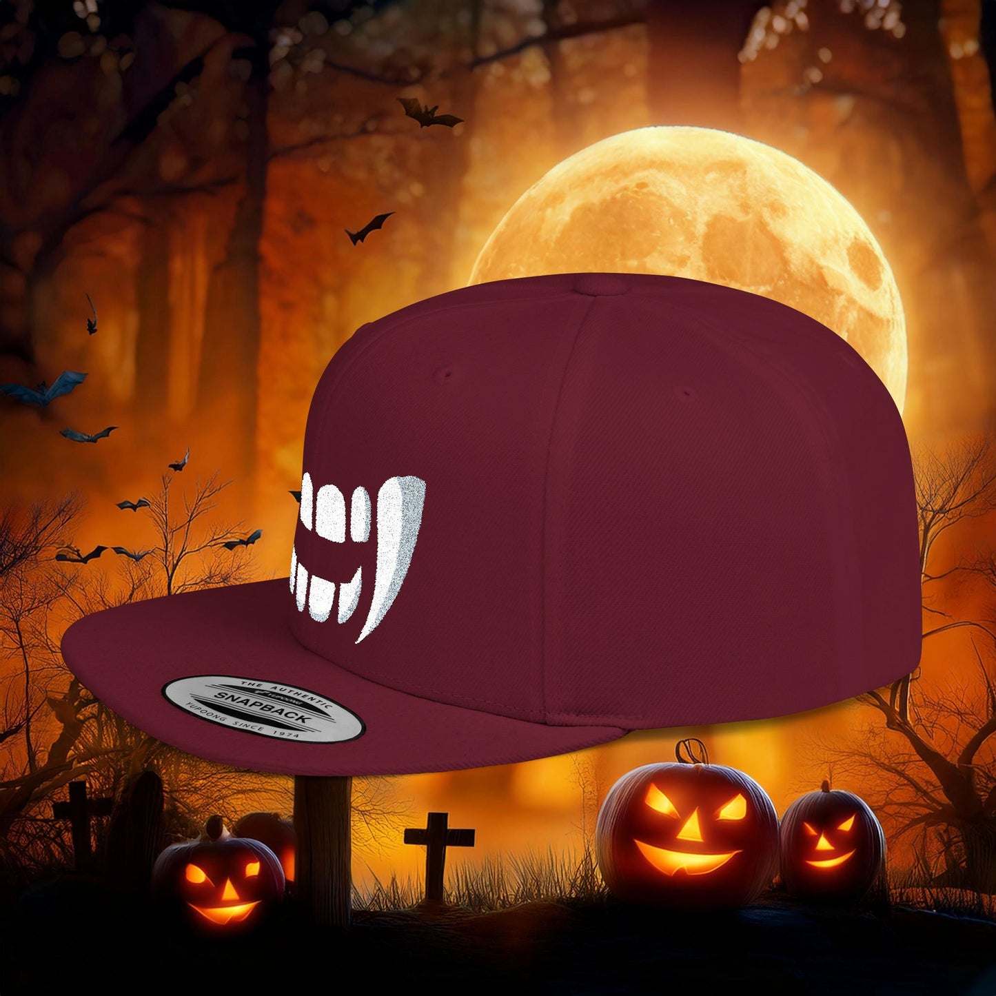 Vampire Teeth Flat Bill Snapback