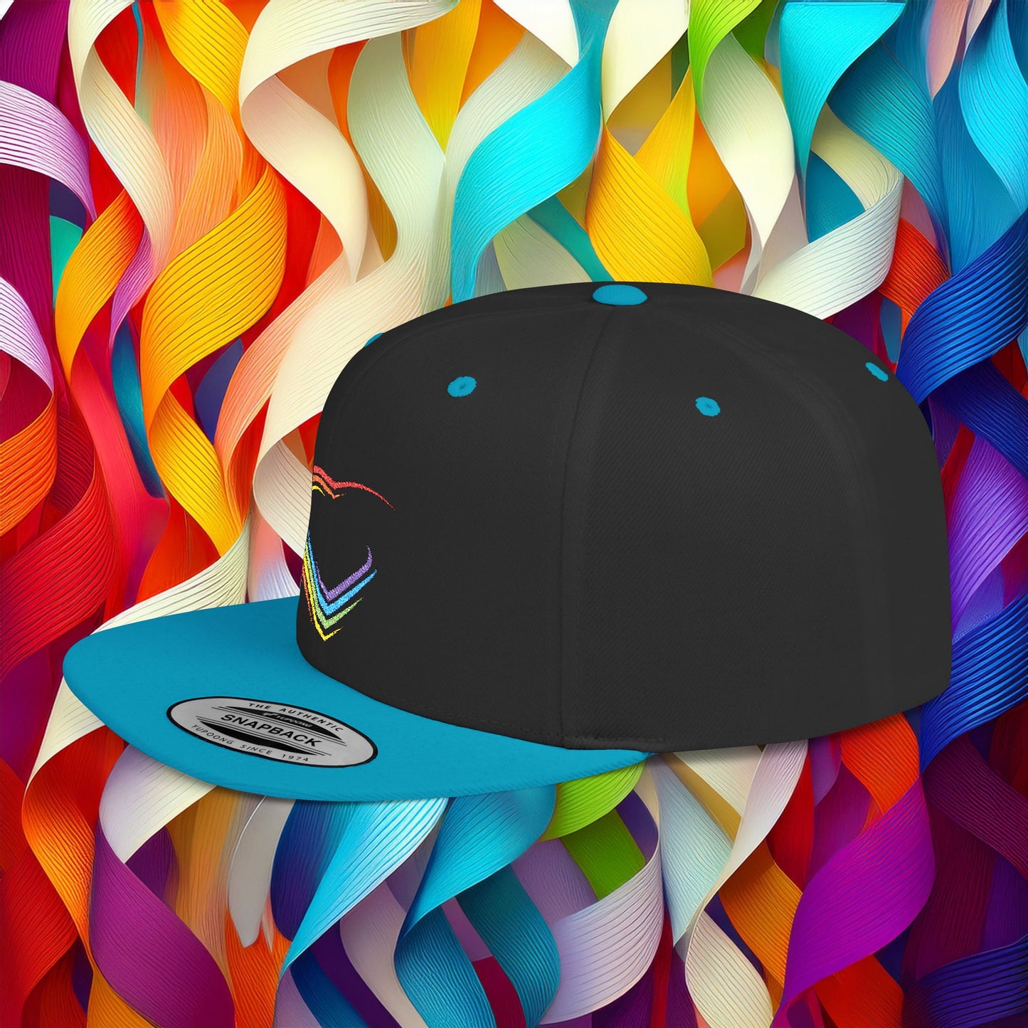 Rainbow Heart Flat Bill Snapback