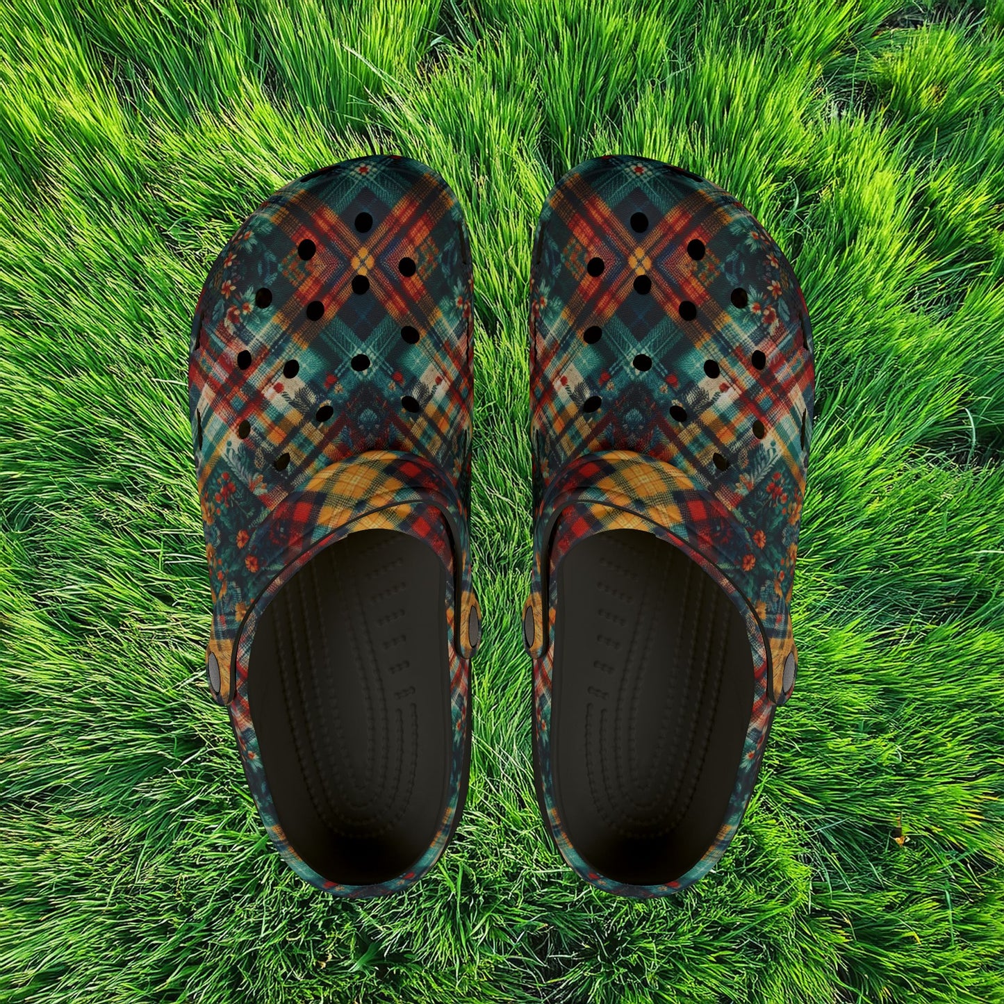 Floral Plaid Foam Clogs