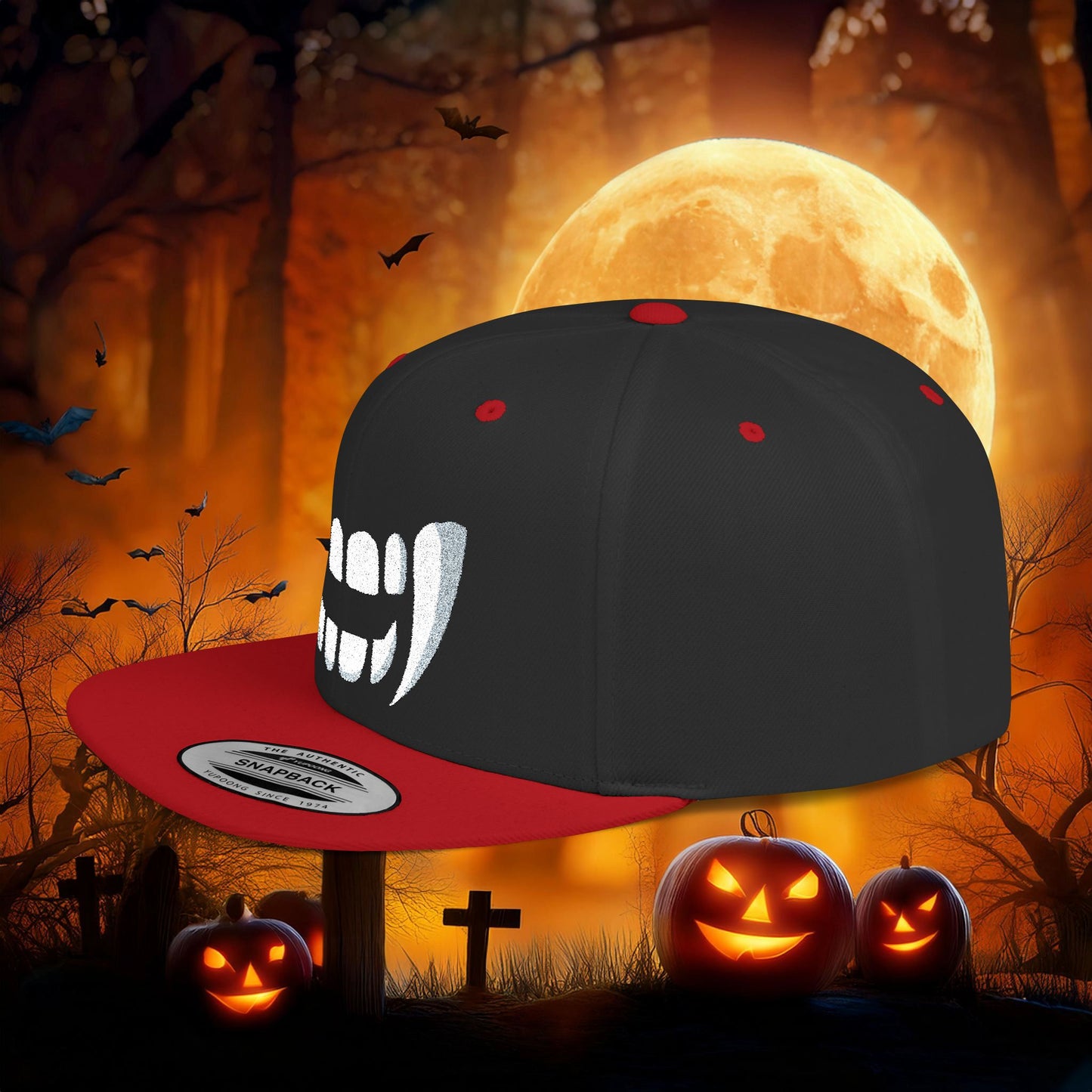 Vampire Teeth Flat Bill Snapback