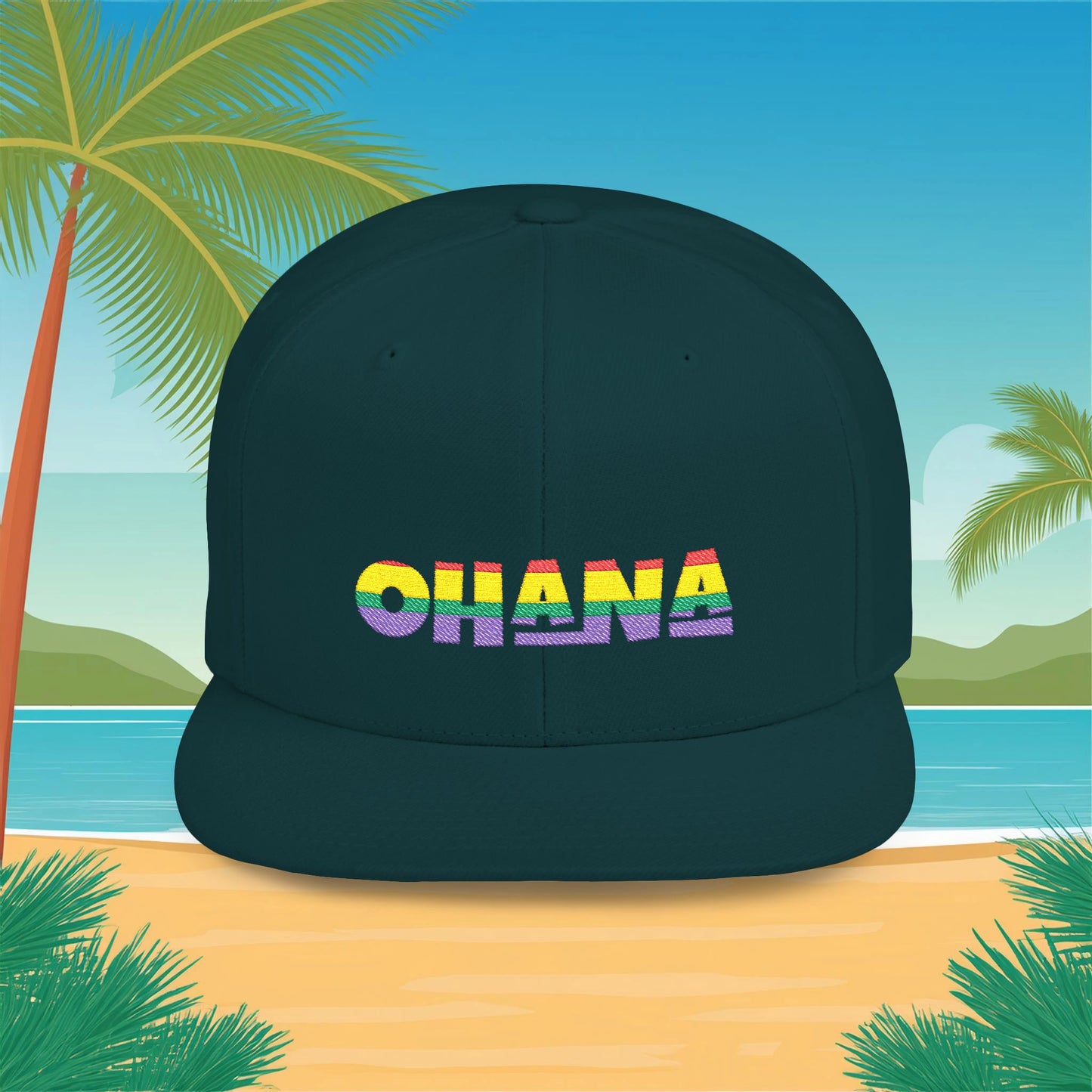 Rainbow Ohana Flat Bill Snapback