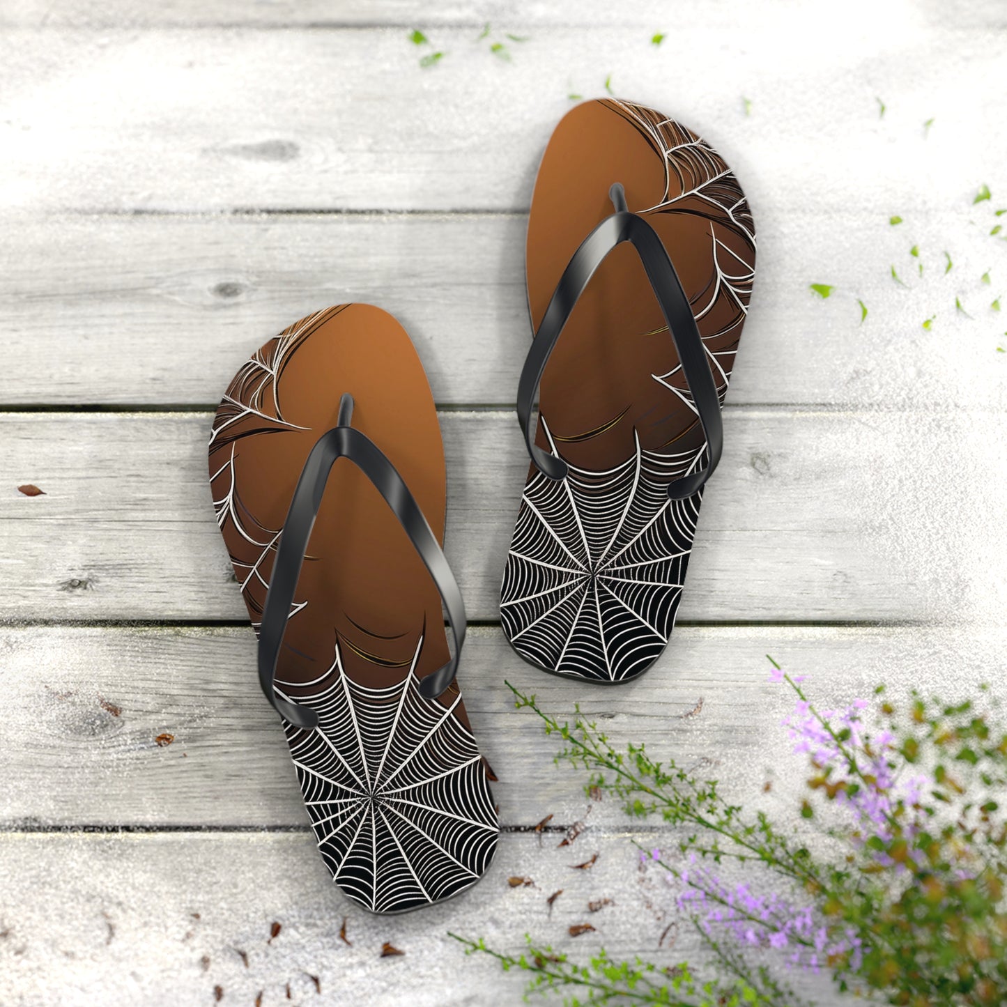 Golden Spider Web Flip Flops