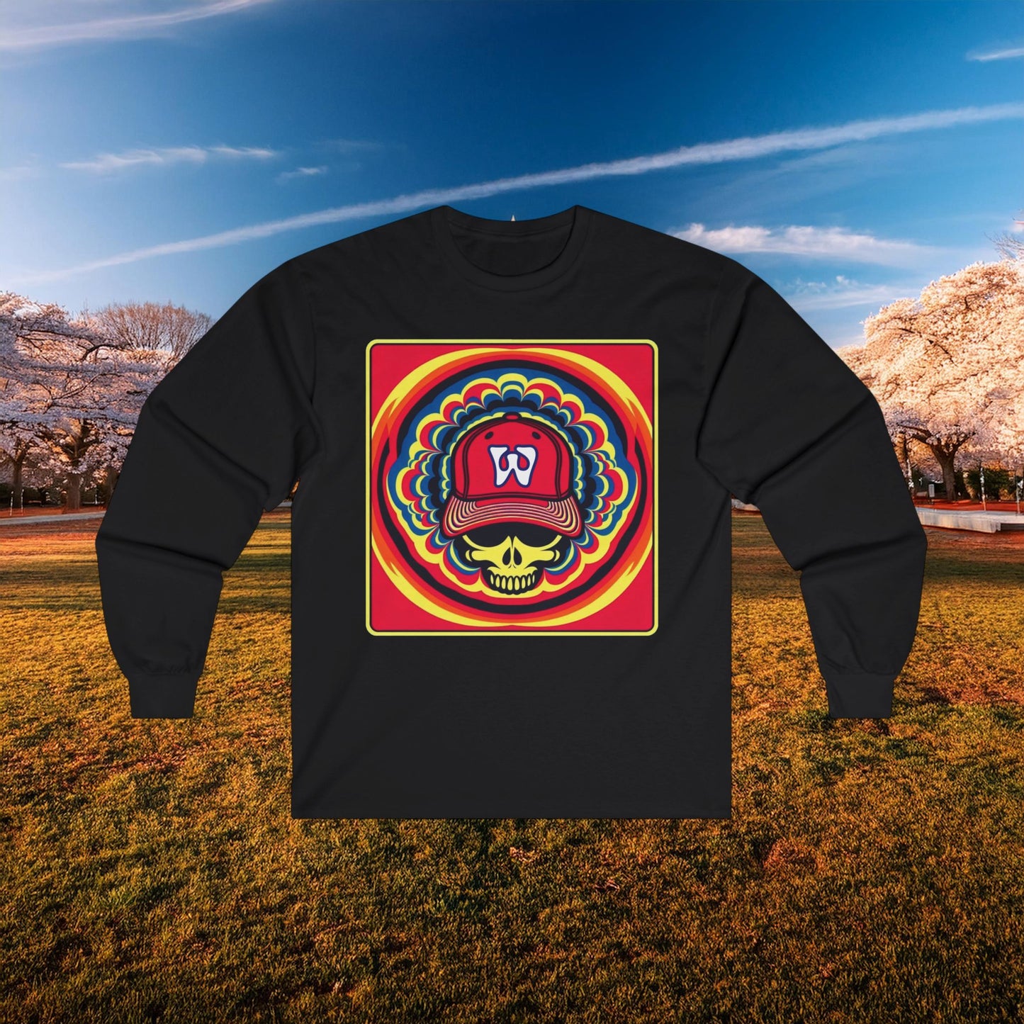 Psychedelic Funky W Skull Long Sleeve Tee