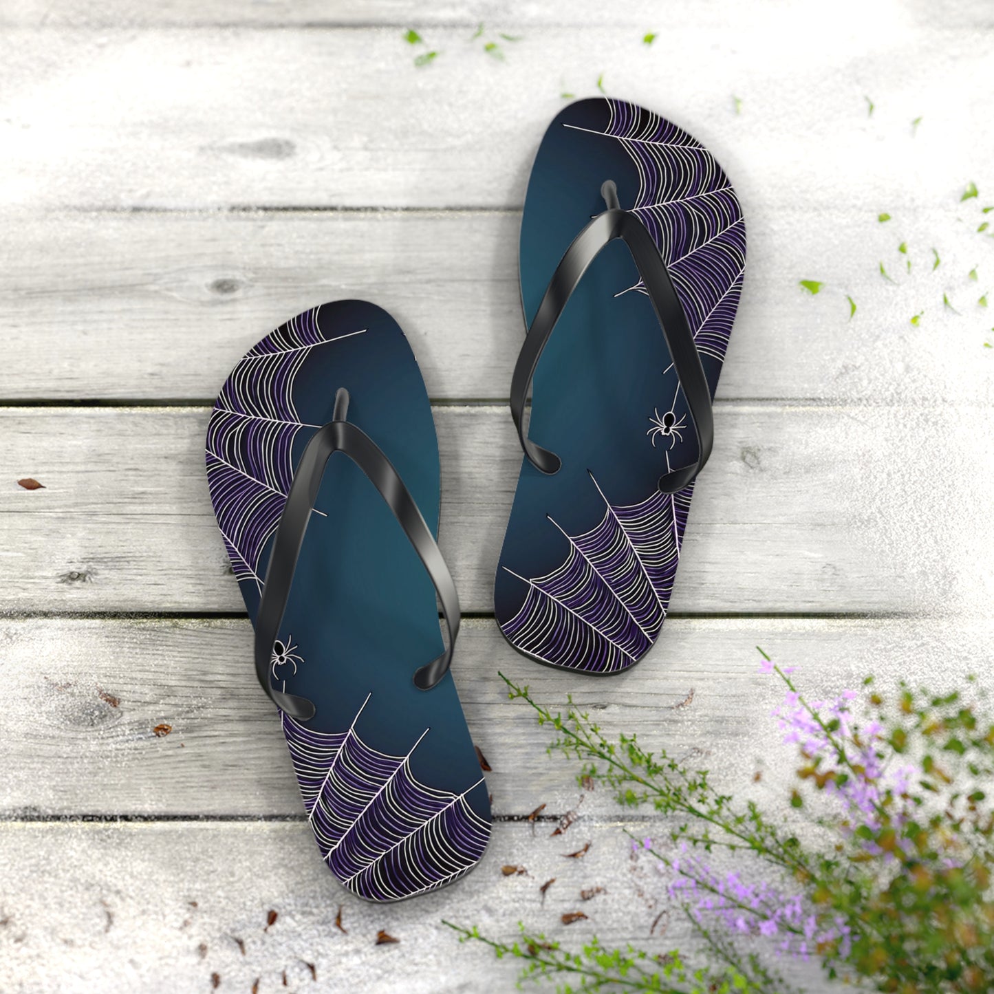 Blue Spider Web Flip Flops