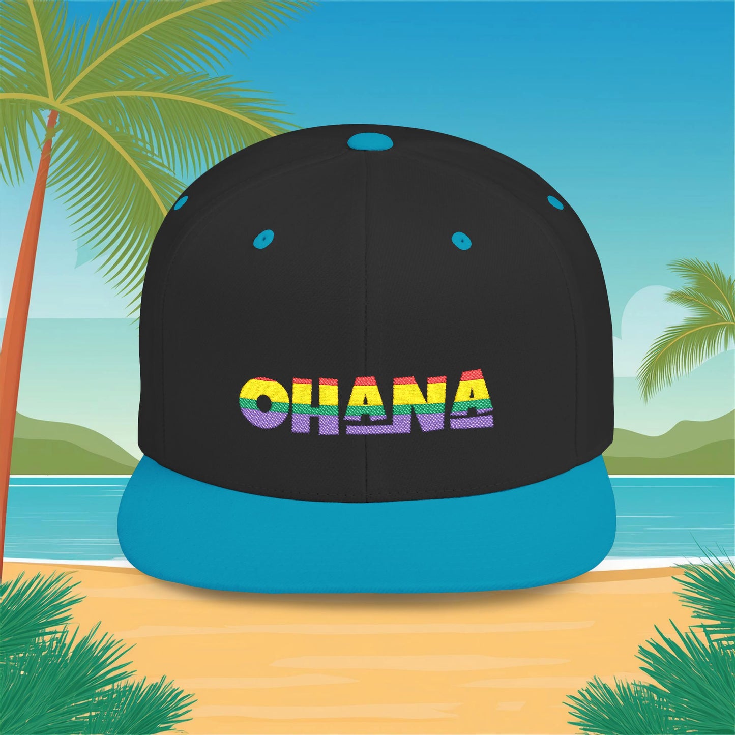 Rainbow Ohana Flat Bill Snapback