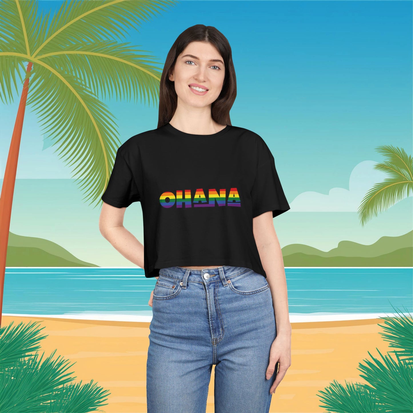 Rainbow Ohana Women's Crop Tee