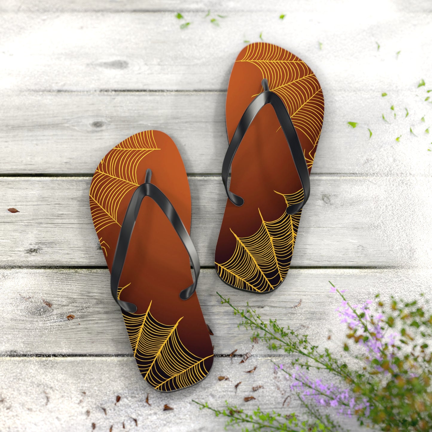Orange Spider Web Flip Flops