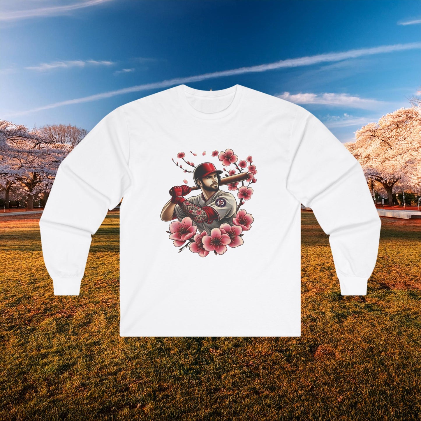 Washington Baseball Cherry Blossom Player Long Sleeve Tee