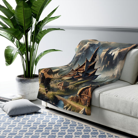 Mountain Village Mist Sherpa Fleece Blanket