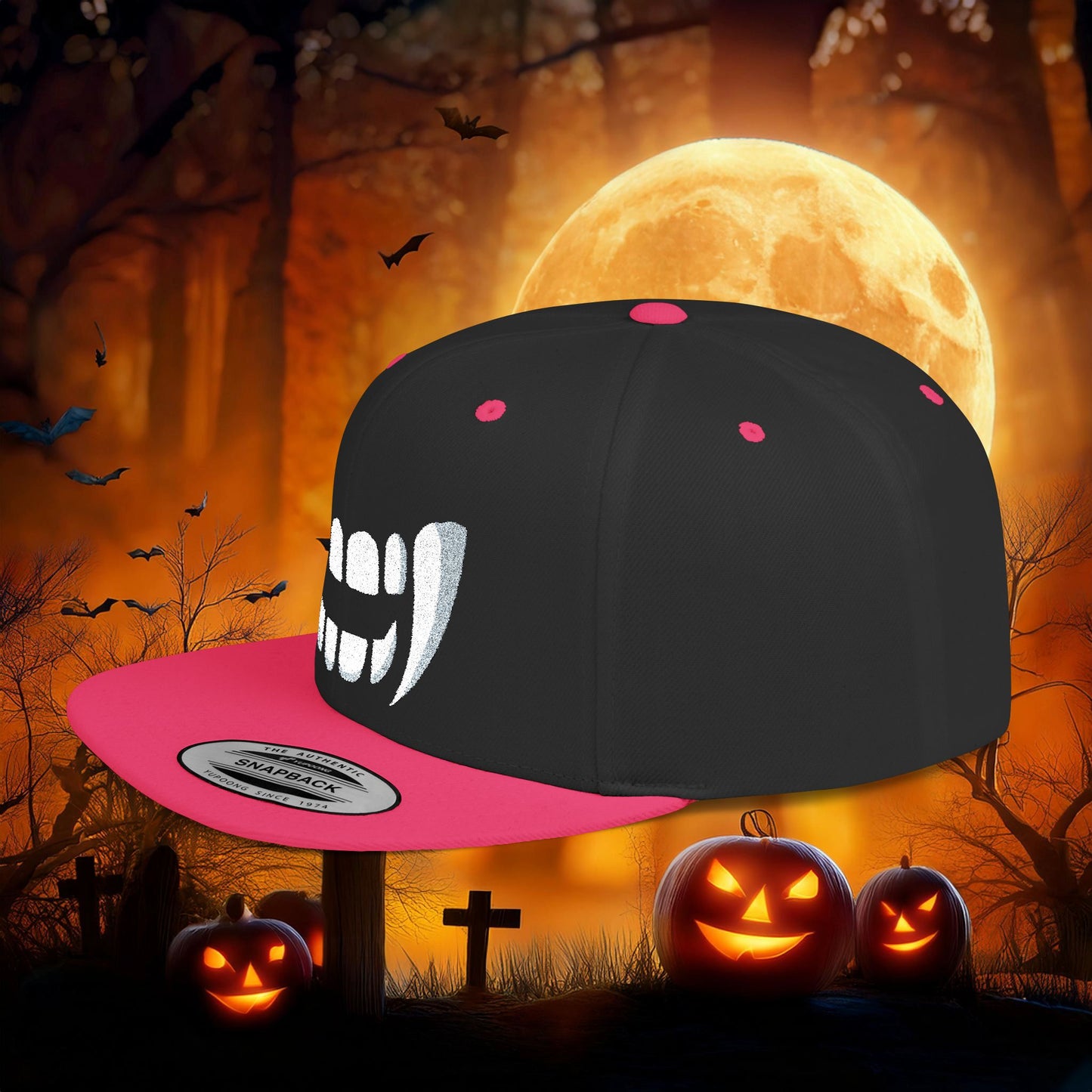 Vampire Teeth Flat Bill Snapback