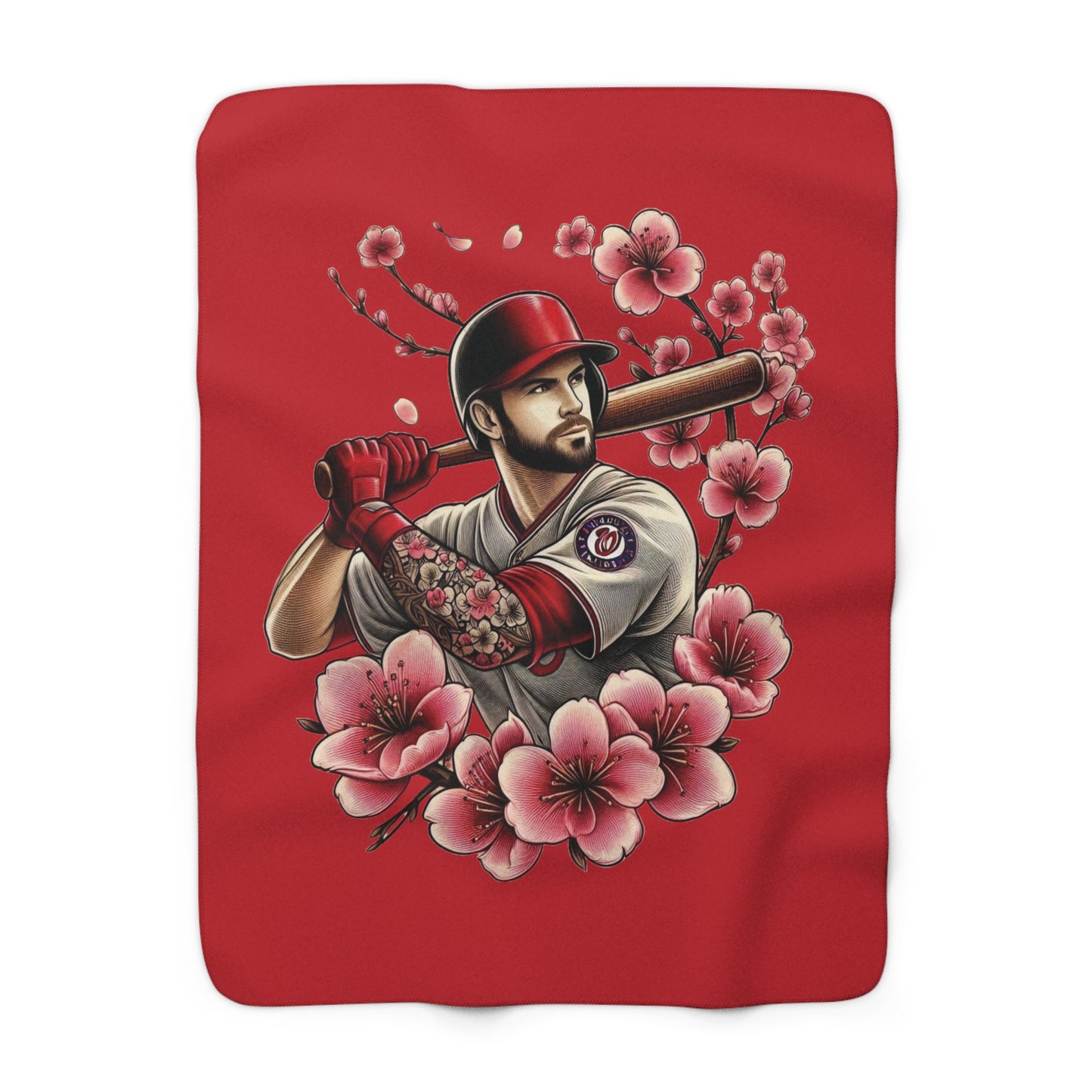 Washington Baseball Cherry Blossom Sherpa Fleece Blanket