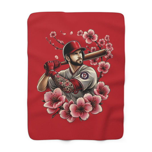 Washington Baseball Cherry Blossom Sherpa Fleece Blanket