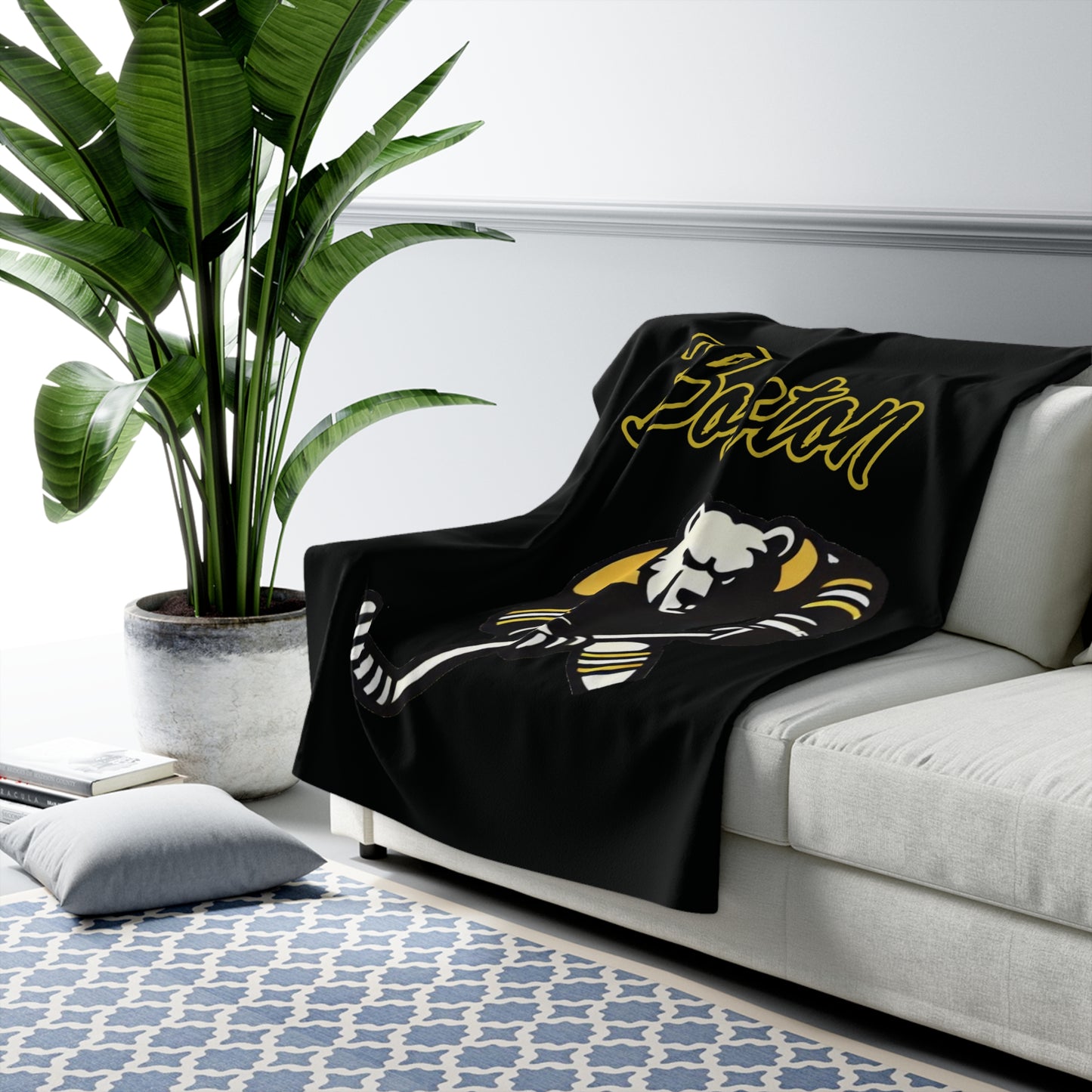 Boston Hockey Bear Sherpa Fleece Blanket