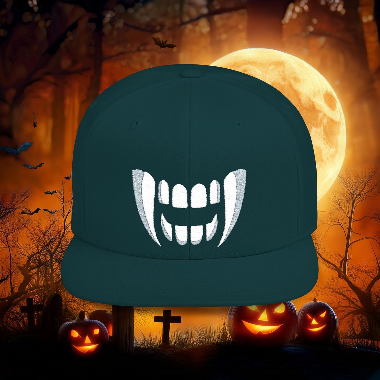 Vampire Teeth Flat Bill Snapback
