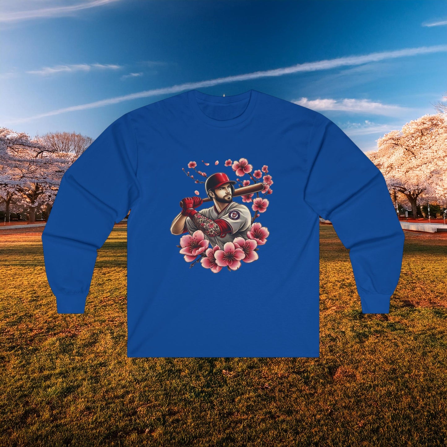 Washington Baseball Cherry Blossom Player Long Sleeve Tee