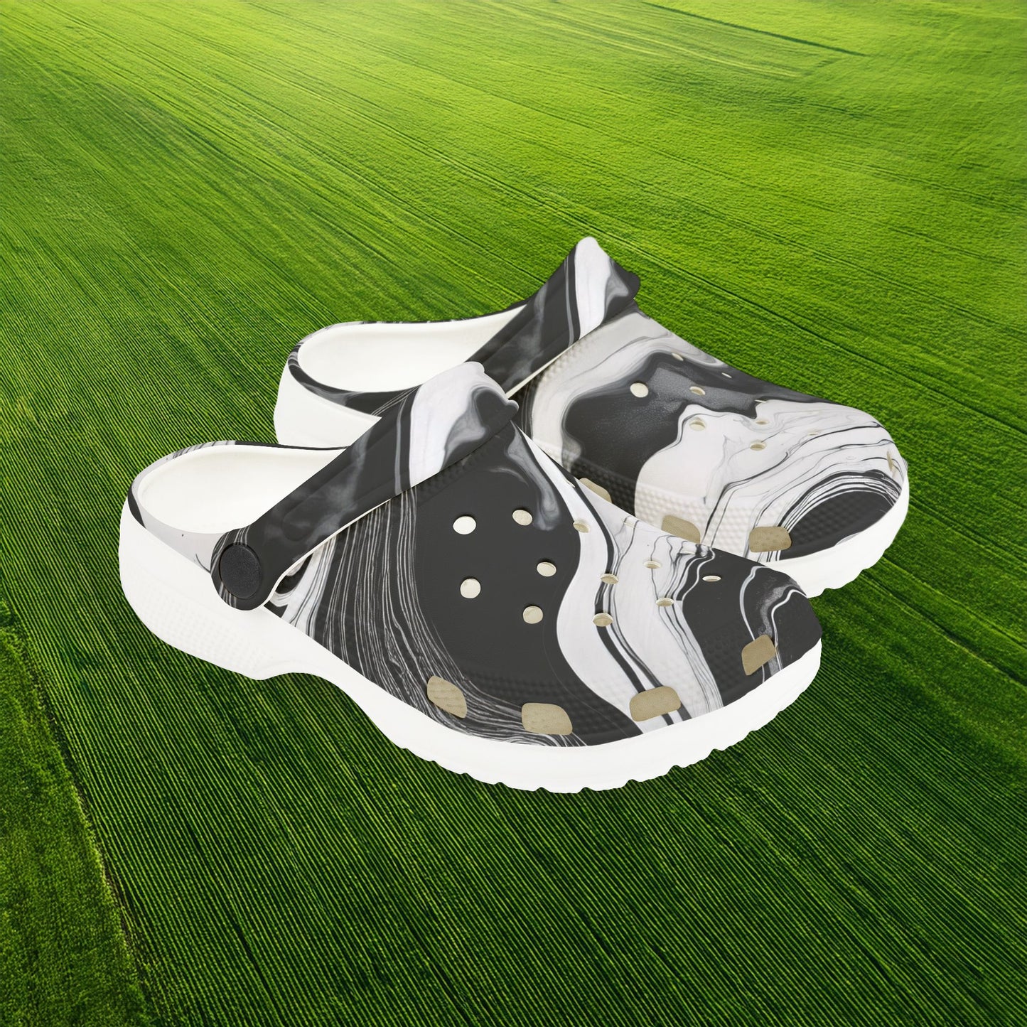 Black and White Marble Pattern Kid's Foam Clogs