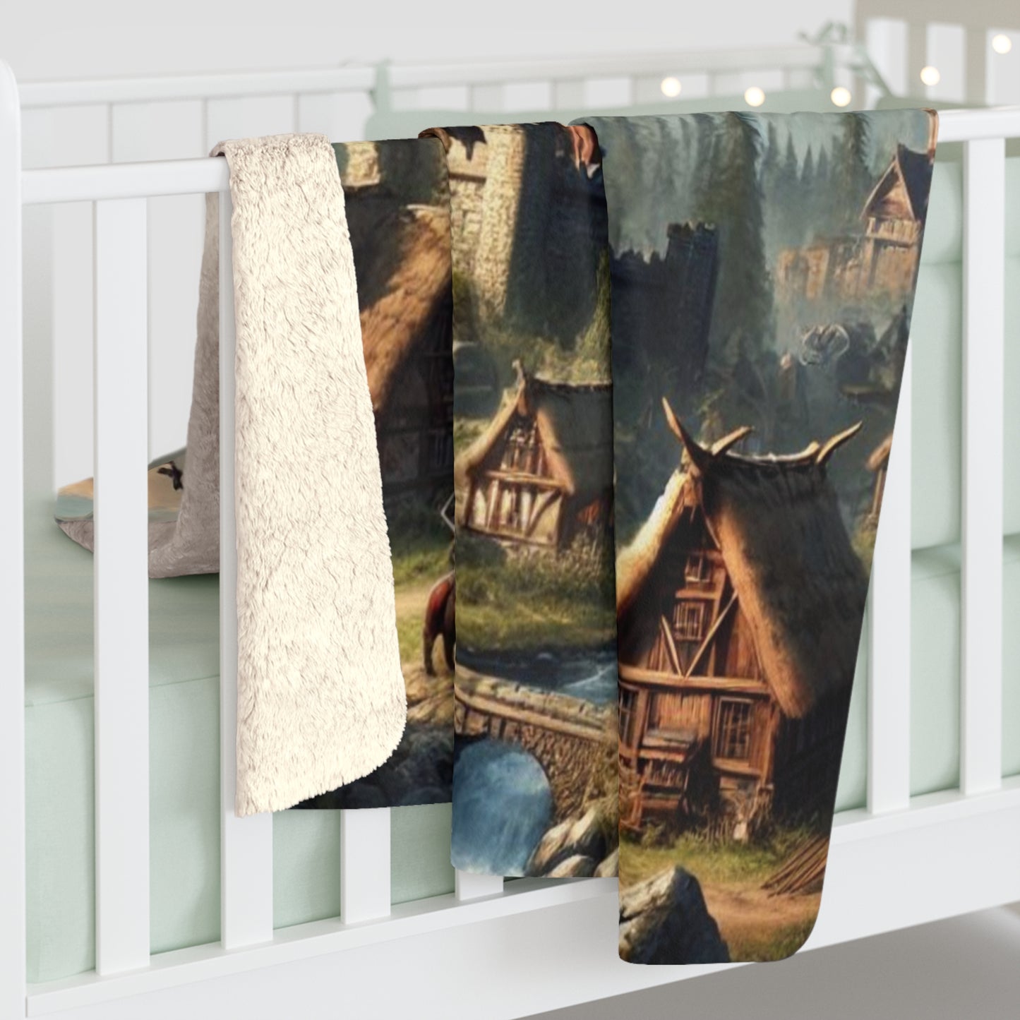 Mountain Village Mist Sherpa Fleece Blanket