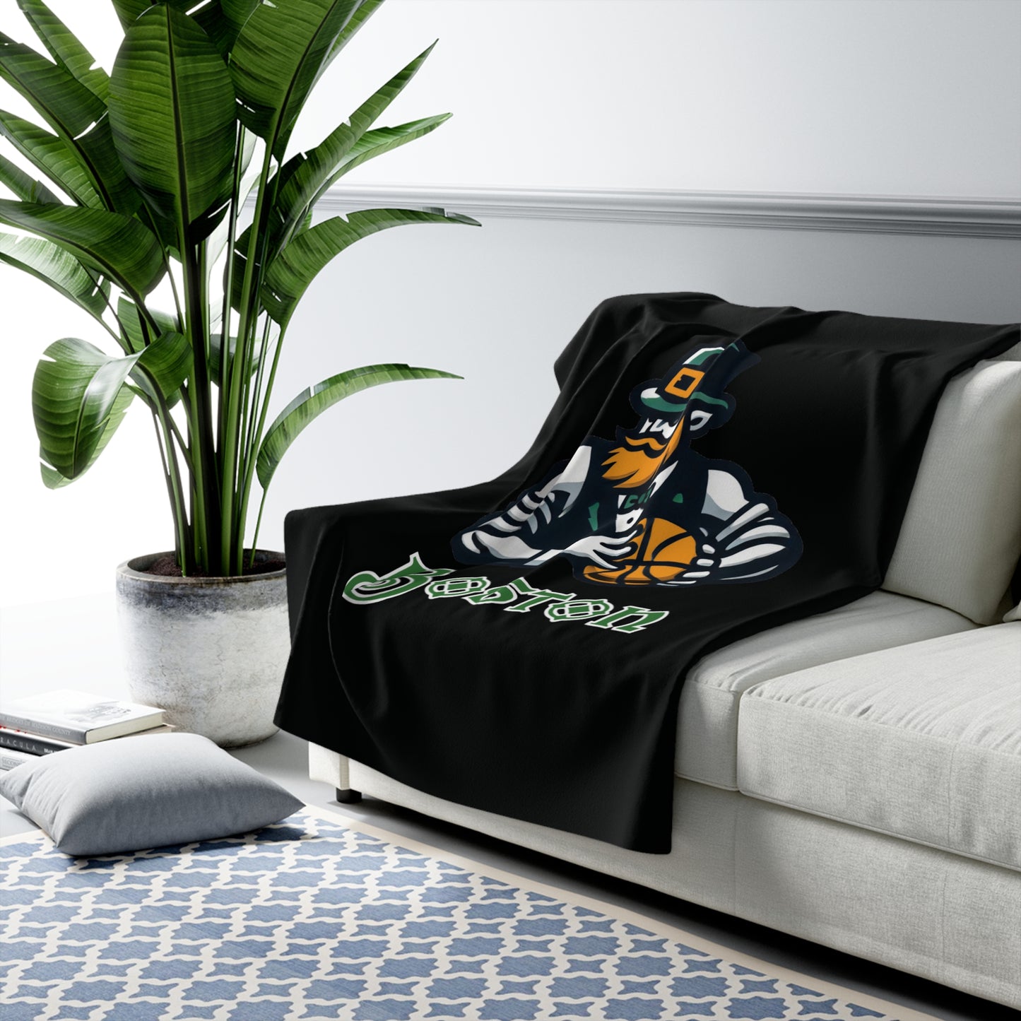 Boston Basketball Design Sherpa Fleece Blanket