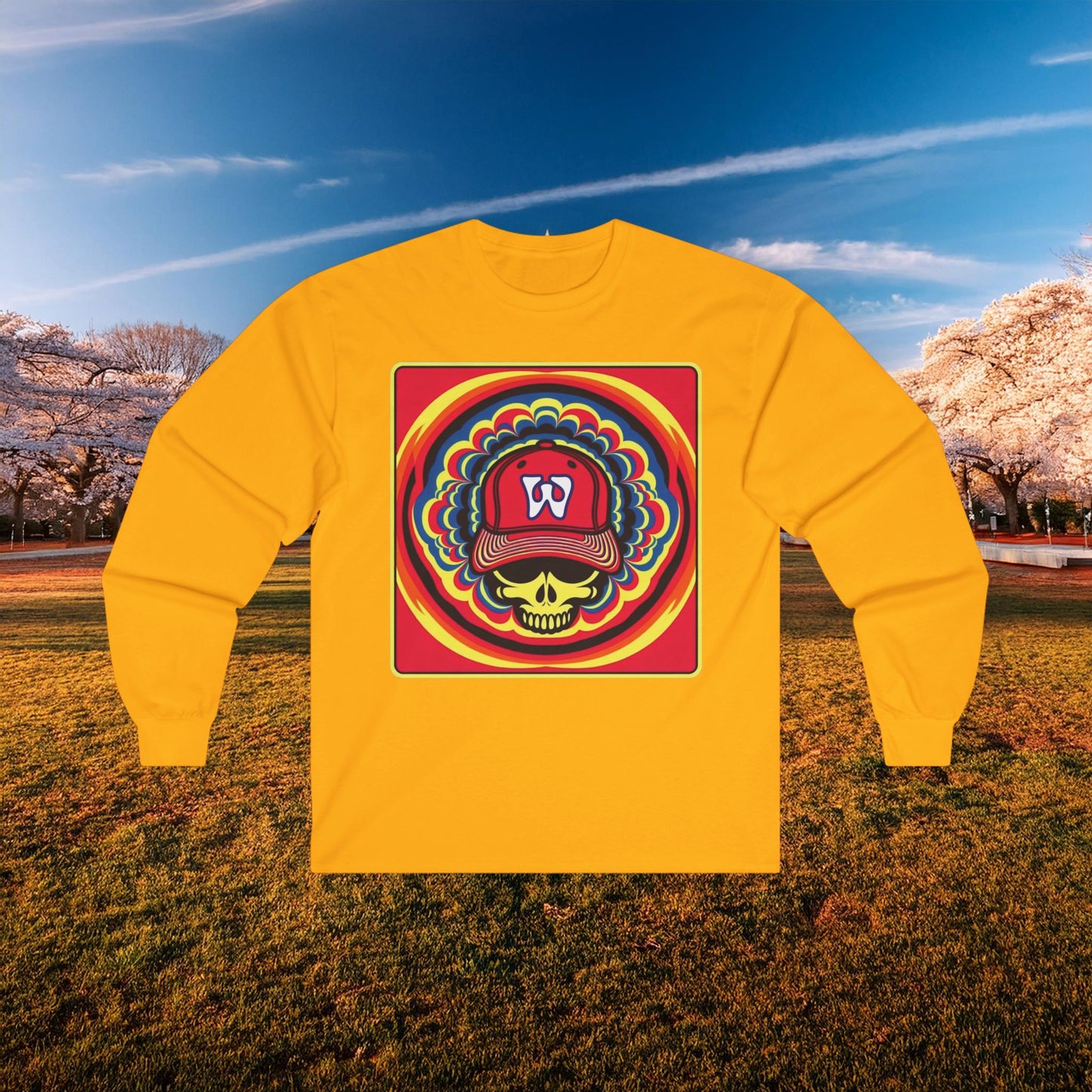 Psychedelic Funky W Skull Long Sleeve Tee